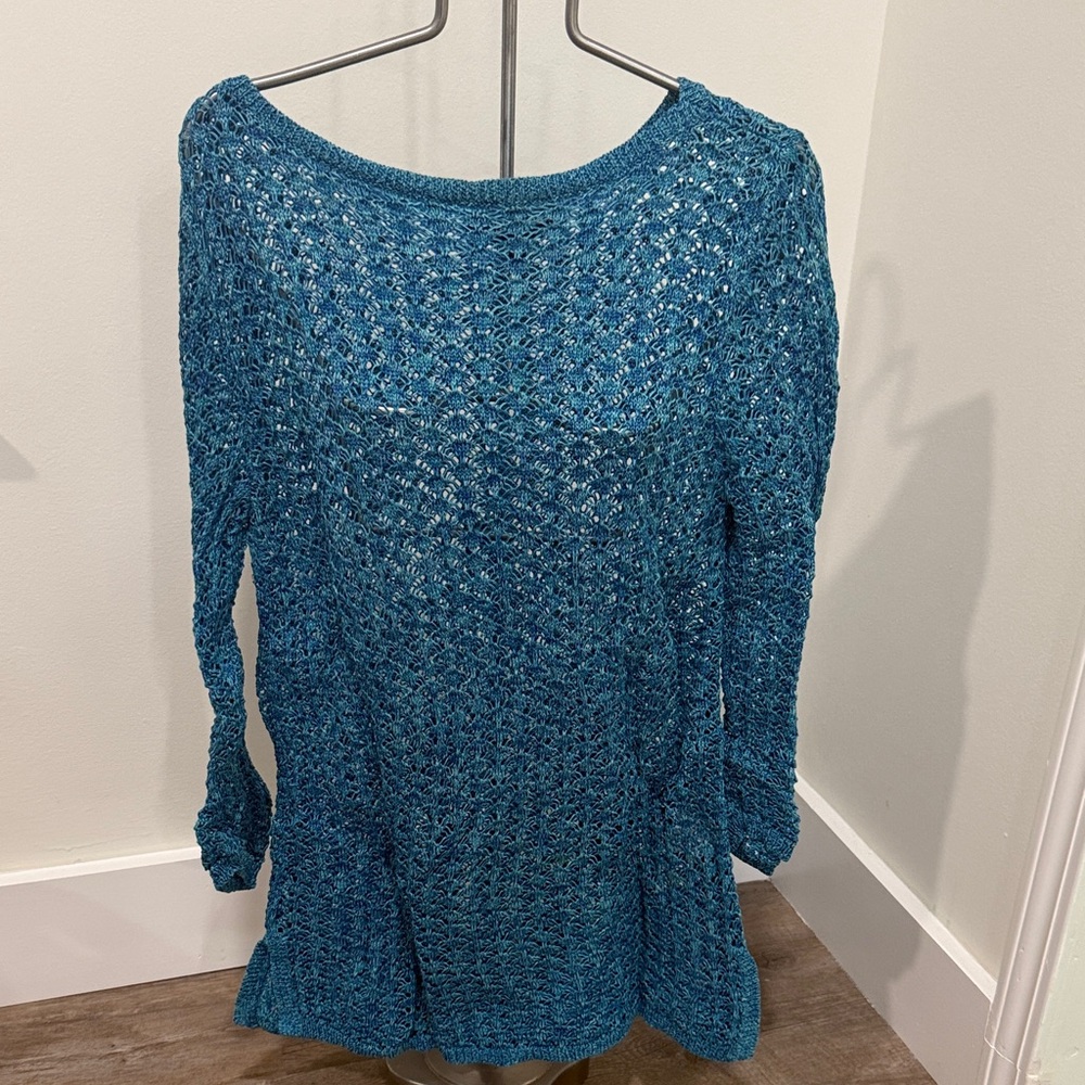 Jones New York Teal Open-Weave Sweater
